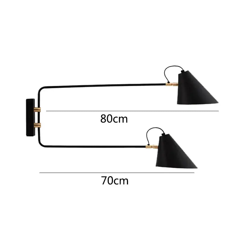 Black conical wall light with brass swing arm and minimalist design for industrial vintage decorbites living room use