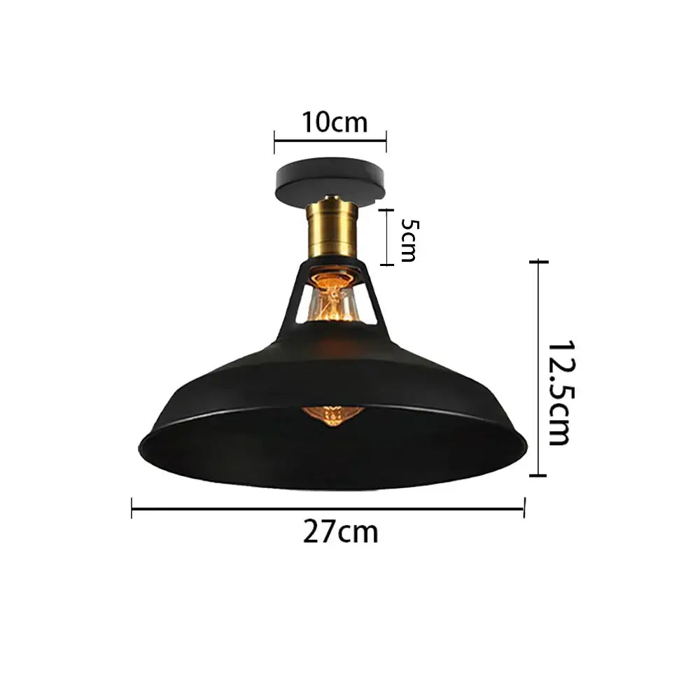 Industrial black iron aisle ceiling lamp with black matte finish brass stem and exposed filament bulb by decorbites iron aisle