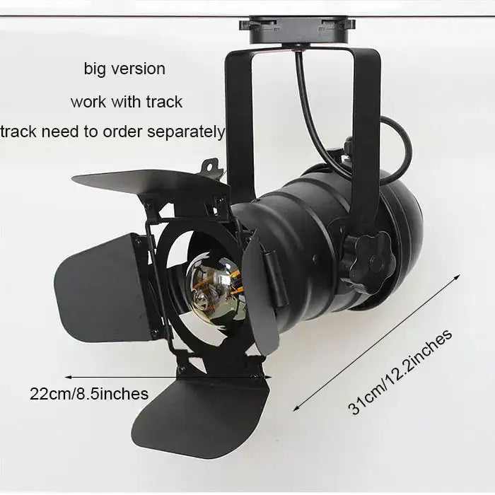 Black matte finish industrial spotlight rail light with adjustable barn doors and visible bulb for commercial store lighting decorbites industrial spotlight
