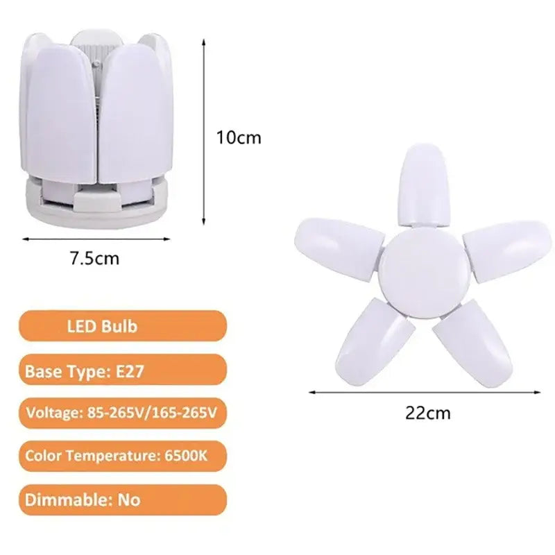 White five-bladed decorbites led ceiling industrial light with e27 base and 6500k cool white illumination for garage use