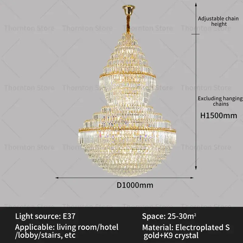 Luxury gold decorbites crystal hollow chandelier with multiple tiers of clear crystal for living rooms or hotels