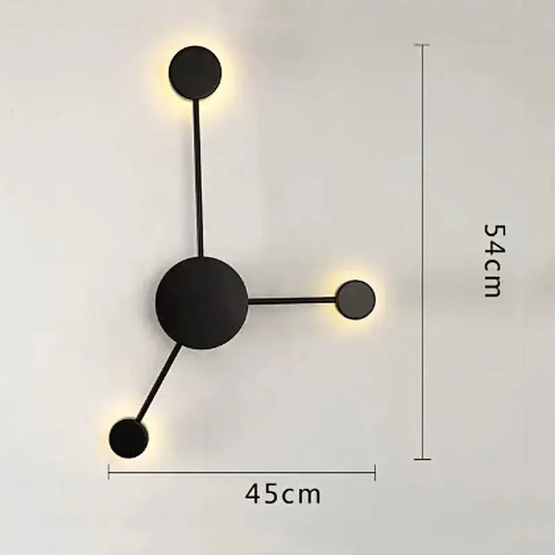 Minimalist black geometry led wall light with three circular fixtures for living room and bedroom decorbites geometry led design