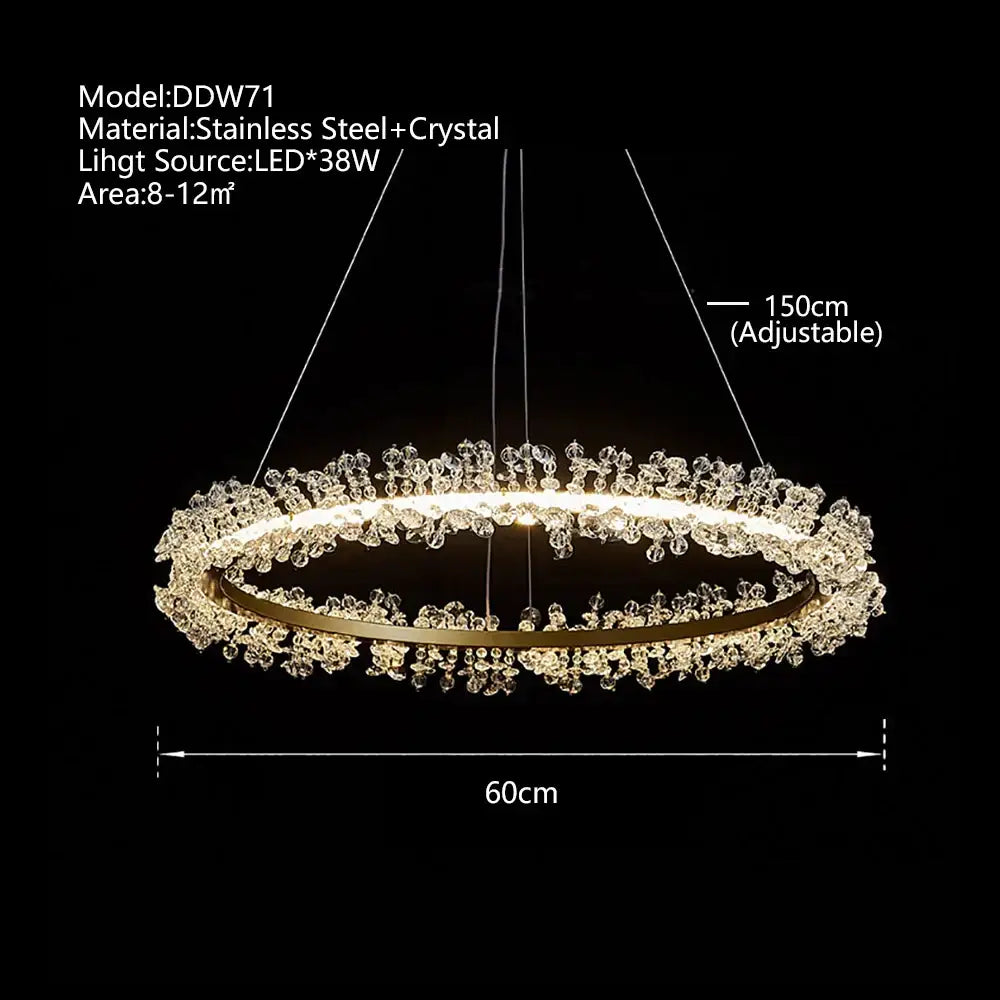 Minimalist crystal gold black ring chandelier with stainless steel frame and sparkling crystals for dining room decorbites crystal gold