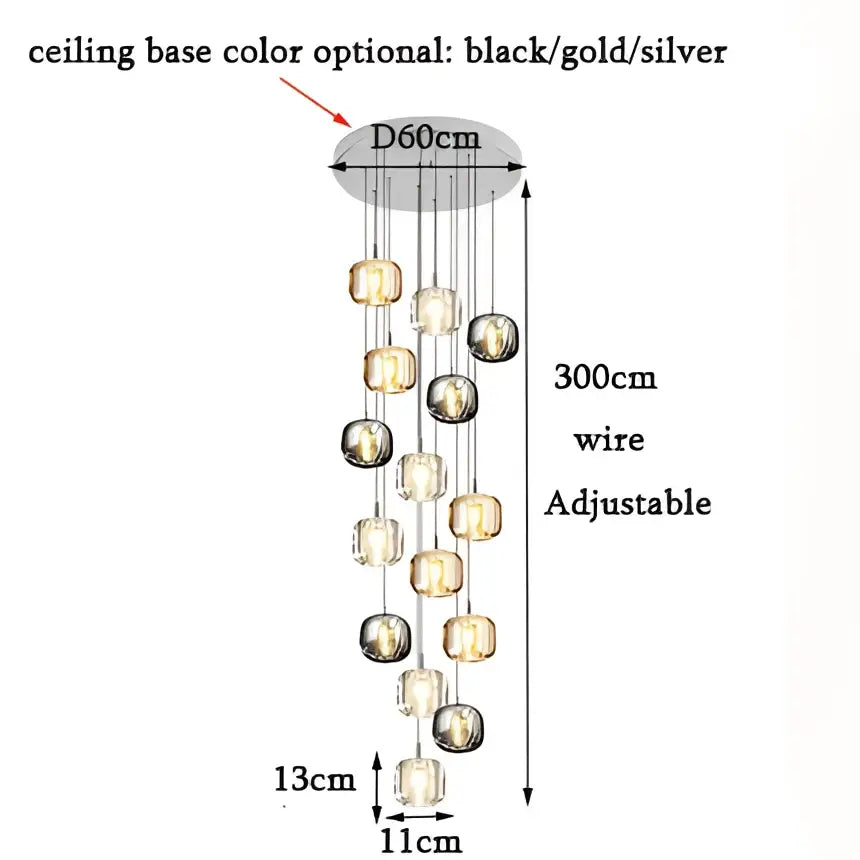 Adjustable 300cm decorbites crystal led chandelier with amber and gold glass globes for modern dining room decor