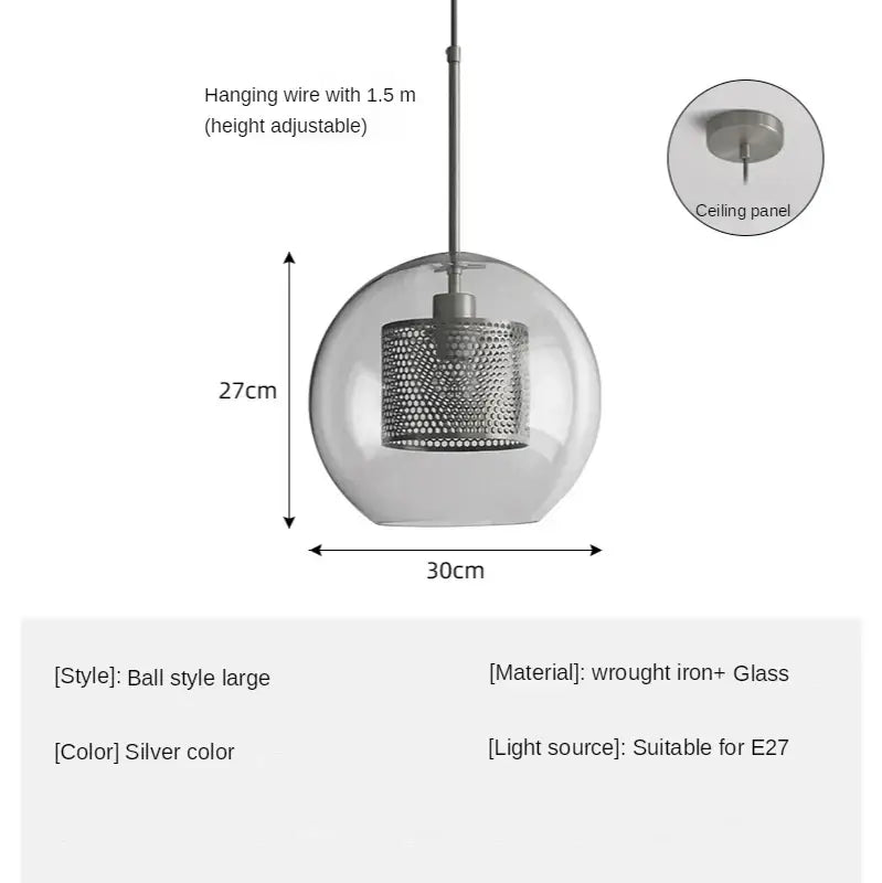 Modern amber honeycomb decorbites glass ball pendant light with silver ball style and wrought iron shade for kitchen use