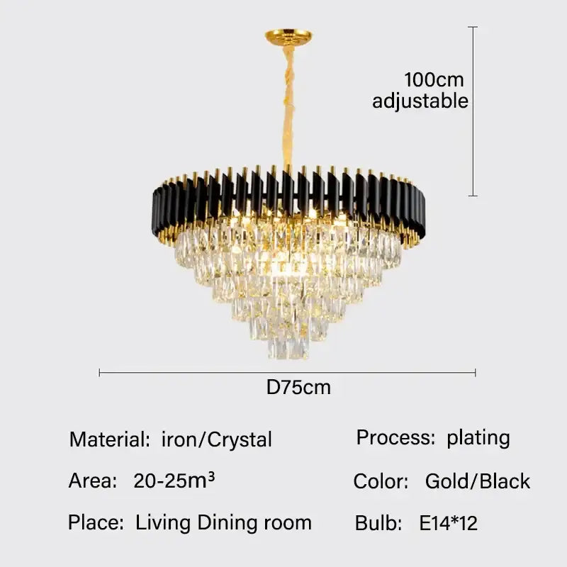 Modern black and gold crystal led pendant chandelier with cascading crystal droplets for dining room decorbites crystal led