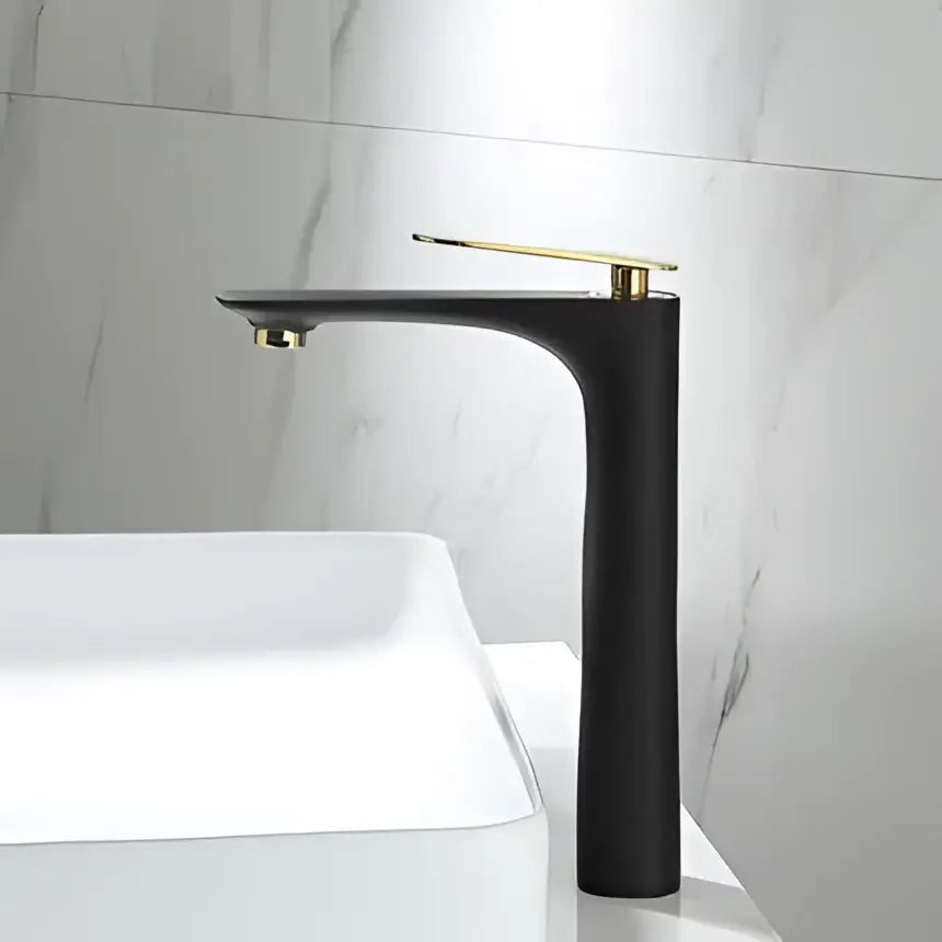 Modern black & gold basin faucet with matte finish and sleek design for bathroom sink by decorbites black