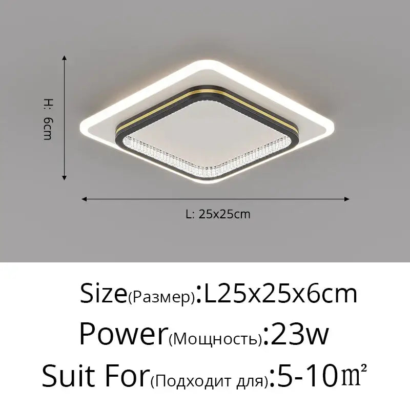 Modern black and gold crystal led ceiling lights with sleek white frame and bright embedded leds for entrance hallways