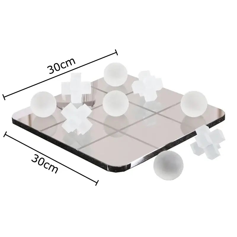 Modern black and tan decorbites acrylic tic-tac-toe chessboard set with 30cm mirrored board and white game pieces for living room decor