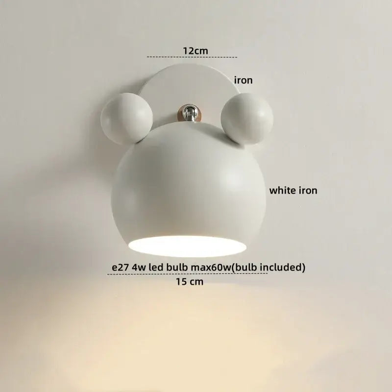 White iron wall lamp with rounded bear-like design and two spherical ears led wall lamp for bathroom mirror light