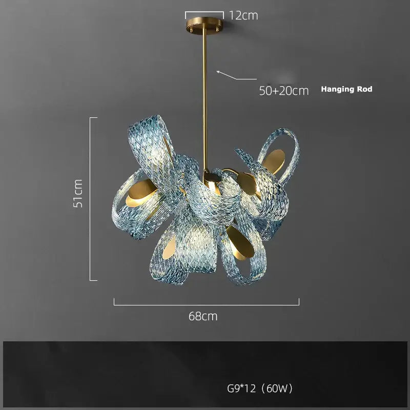 Modern blue queen crystal glass chandelier with blue glass and gold-toned brass accents for living room decorbites blue queen