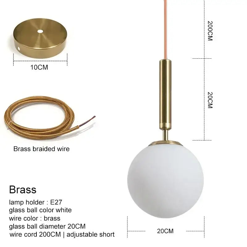 Modern brass and frosted glass ball pendant light with matte white glass sphere for dining room decorbites glass ball pendant
