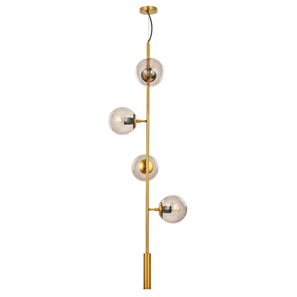 Modern brass glass ball led chandelier with gold-toned pendant light and four clear glass globes for dining room decorbites glass ball