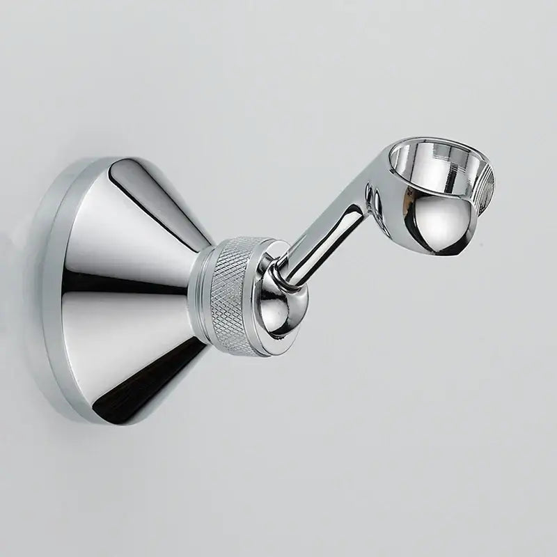 Modern chrome adjustable handheld shower holder mount with knurled grip and sleek reflective wall-mounted design