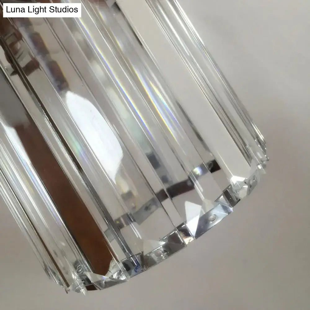 Modern chrome clear crystal drum wall lamp with faceted prismatic panels and polished metallic base for bedroom use 220v-240v 110v-120v
