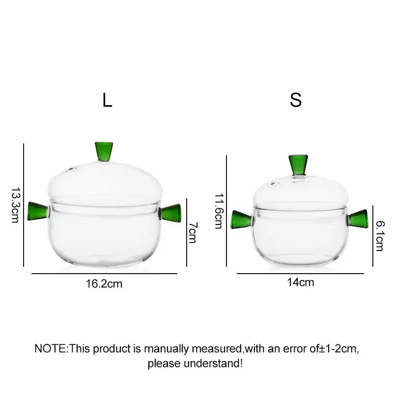 Modern clear and green decorbites glass bowl set with handles and lid available in large and small sizes for kitchen use
