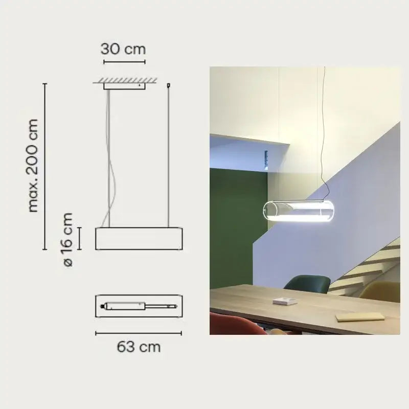 Modern clear glass cylinder chandelier dining room pendant light with sleek metallic frame and decorbites clear glass tube