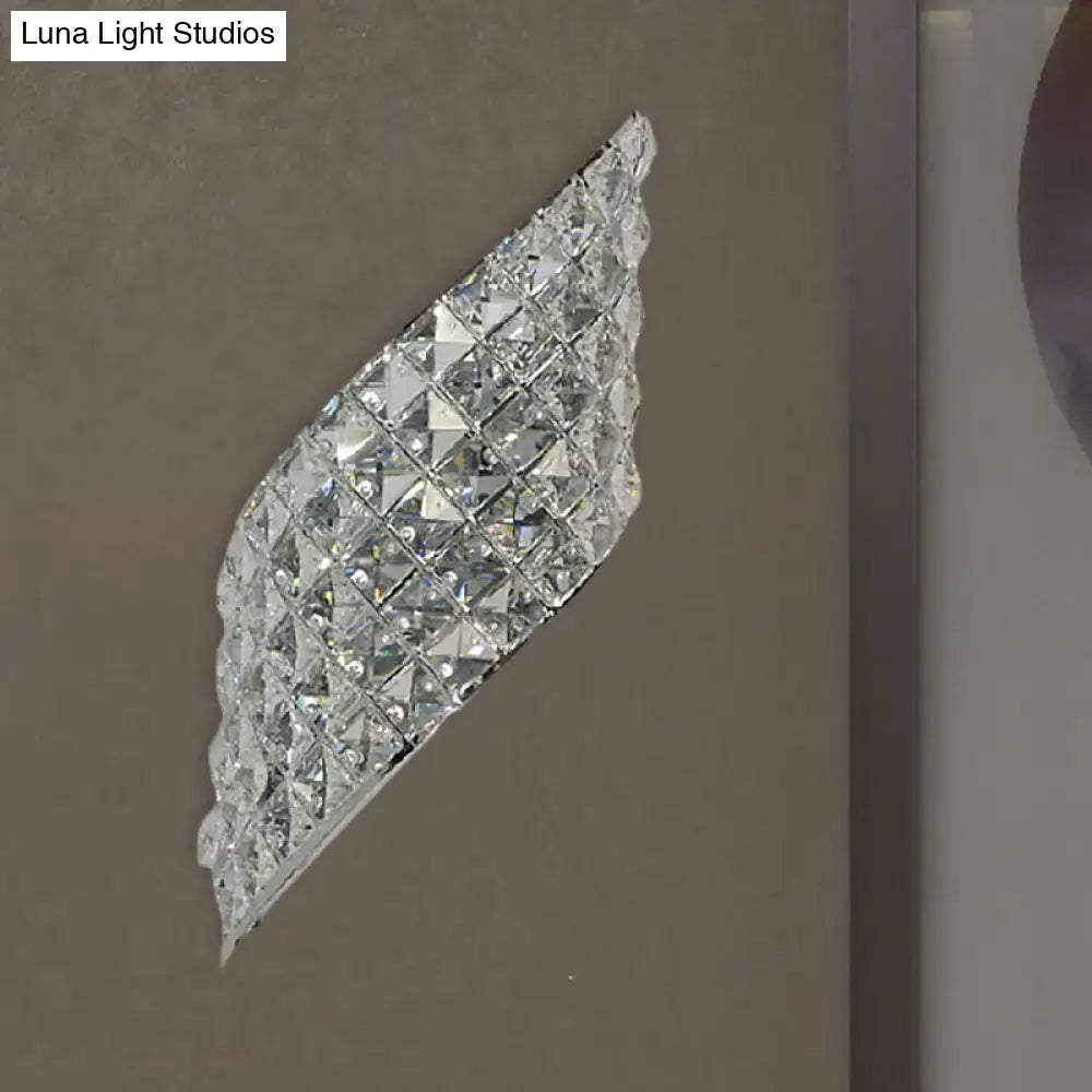 Modern crystal diamond silver wall mounted lamp featuring faceted crystal grid in an elegant diagonal pattern