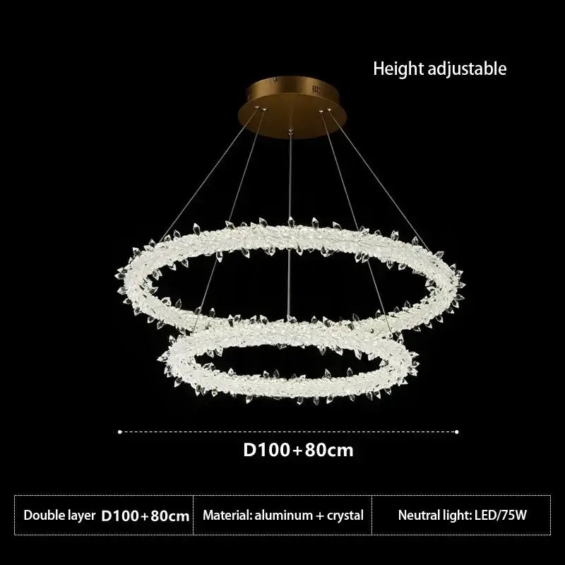 Modern crystal flower led chandelier with gold ceiling mount and crystal rings for elegant dining room decorbites decor