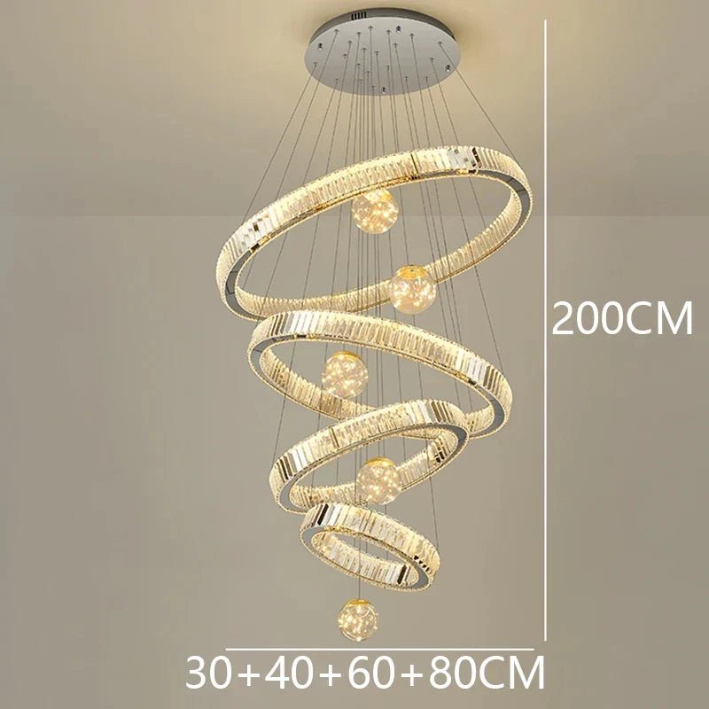 Modern Crystal Ring Staircase Chandelier Pendant Light - Decorbites