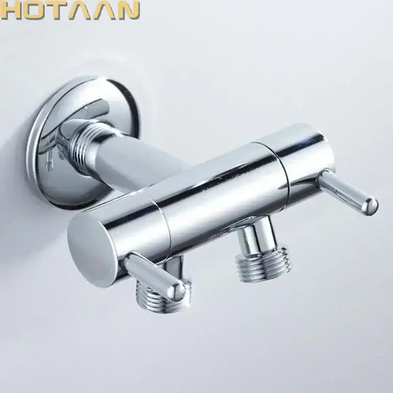 Modern dual handle hotaan shower faucet in chrome finish with threaded connections for brass chrome wall mount use
