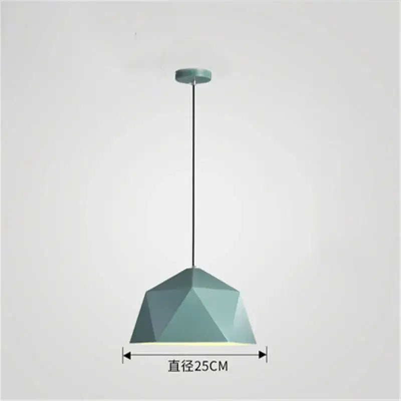 Modern geometric iron diamond pendant lights with matte teal finish and faceted design for living room decorbites iron diamond