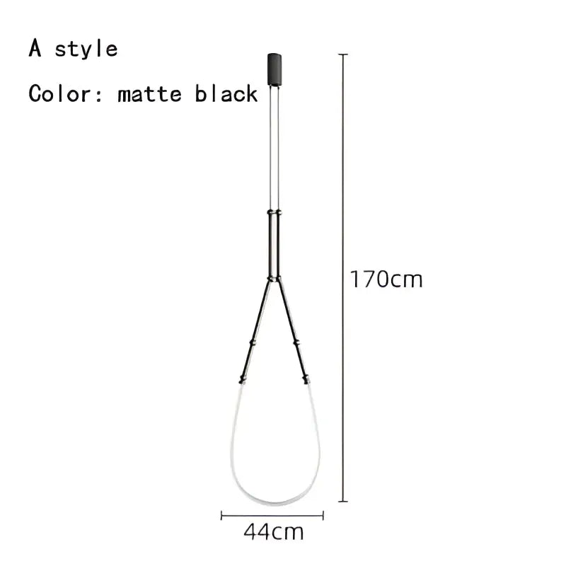 Matte black a-style hanging tool with sleek elongated design and 170cm length for modern brushed nickel pendant light acrylic construction