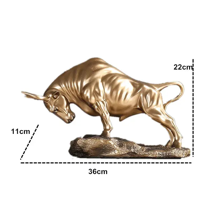 Modern gold and silver decorbites bull sculpture featuring a golden metallic bull figurine on a textured base for office decor