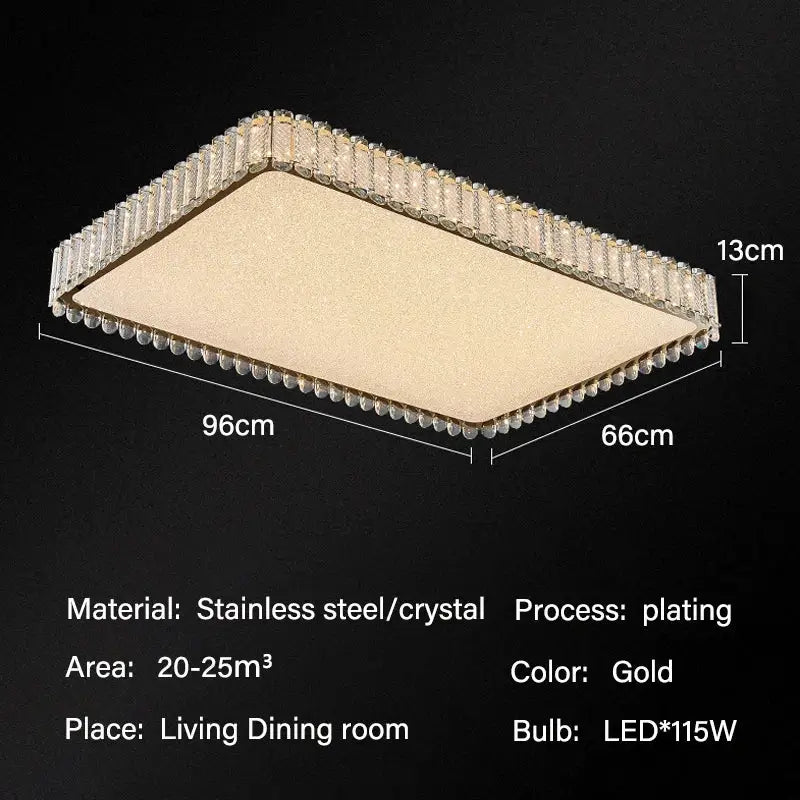 Gold-plated rectangular ceiling light with sparkling crystal border and stainless steel frame for decorbites crystal led ceiling lights