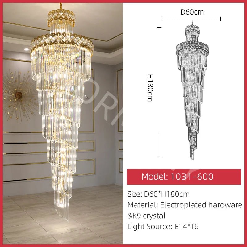 Modern Gold Crystal Staircase Long Drop Pendant Light - Decorbites