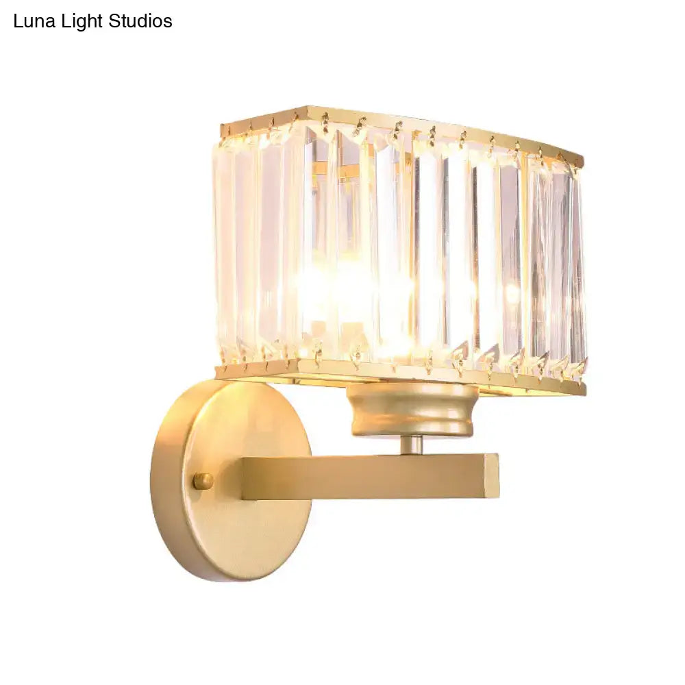 Modern gold wall lamp with rectangular crystal cage and vertical prisms for hallway lighting 220v-240v