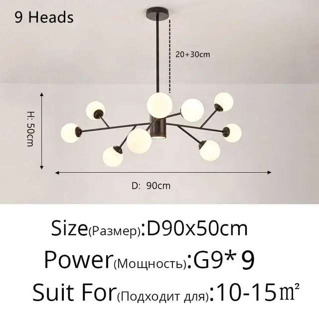Black metal nine frosted glass globe chandelier with modern gold glass ball branch design for living room decorbites glass ball