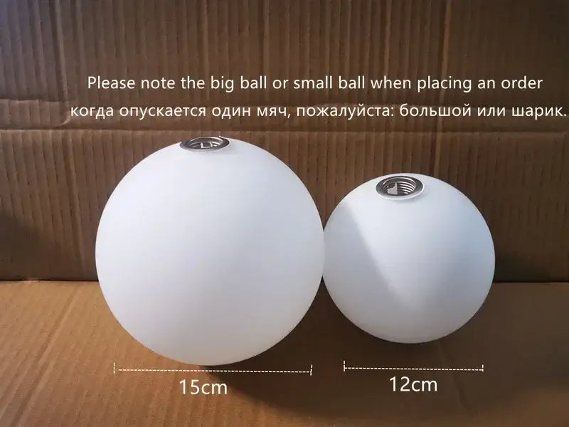 Two frosted white glass balls with metallic caps for modern gold glass ball led chandelier by decorbites for dining room