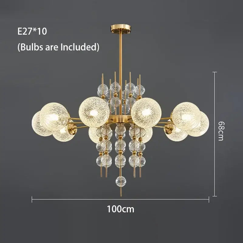 Modern gold glass ball led pendant light with ten frosted globes and crystal accents for kitchen island decorbites