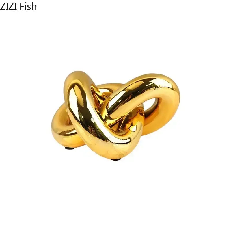Modern gold-plated knot ornaments geometric sculpture in gold metallic finish for living room decorbites knot ornaments