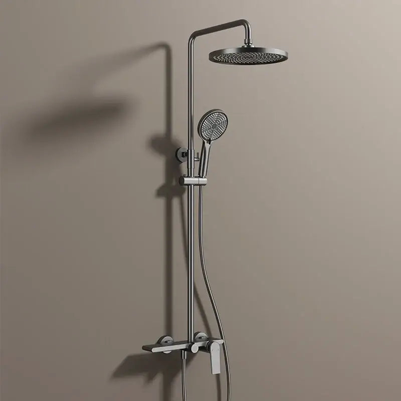 Modern matte black shower set with round rainhead and hand shower for bathroom shower use