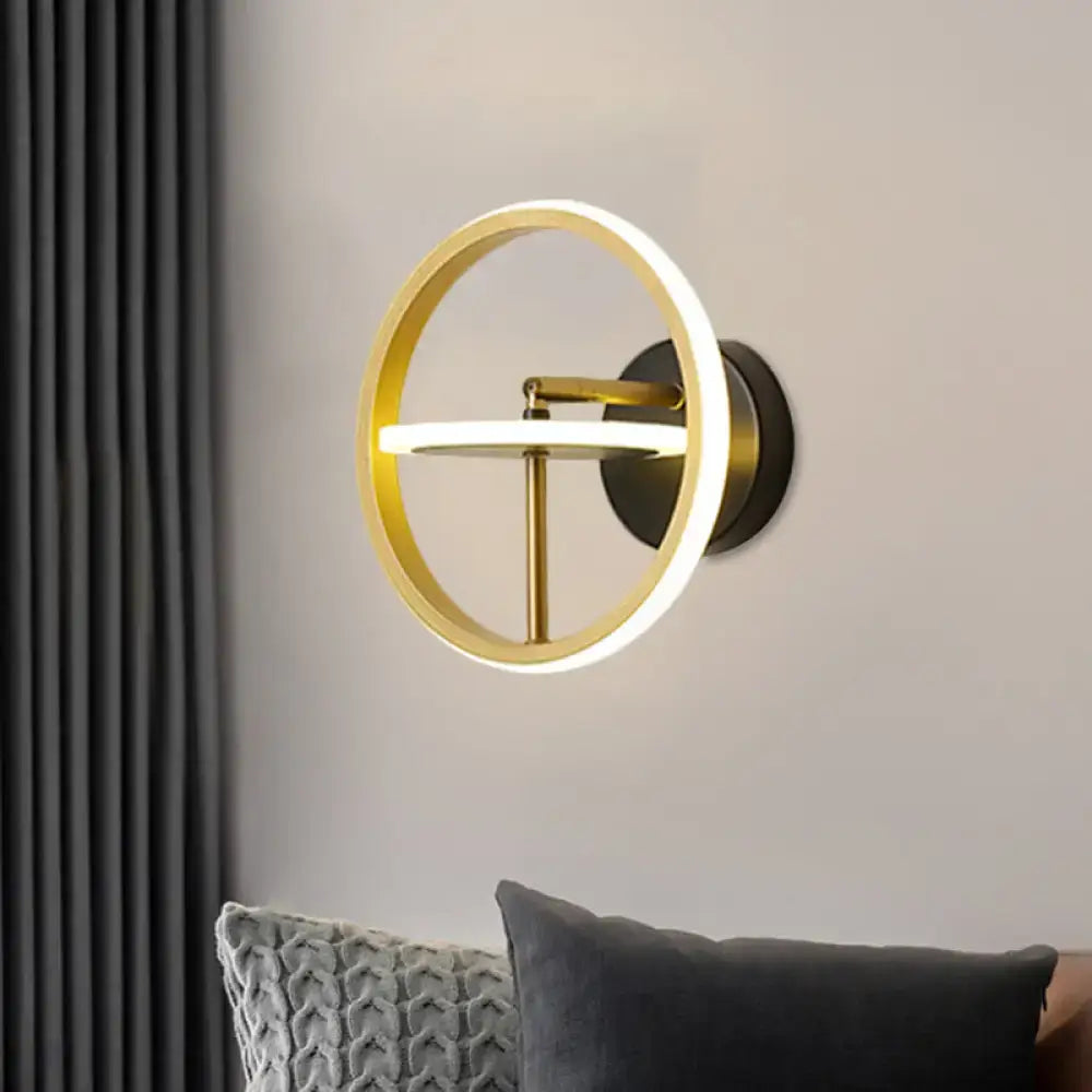 Modern gold-toned circular rotatable wall light kit with integrated led lighting for 220v-240v and 110v-120v use