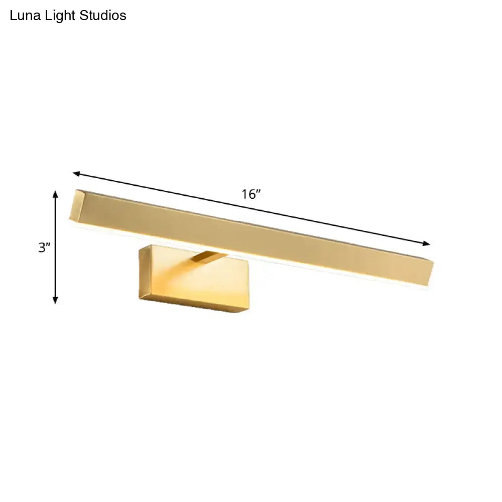 Gold-finished slim rectangle led wall light with modern design for vanity lighting in bathroom settings