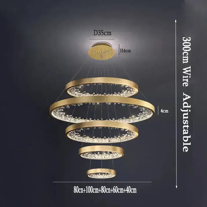 Modern gold spiral decorbites crystal led chandelier with gold-toned tiers and adjustable wire suspension for dining rooms