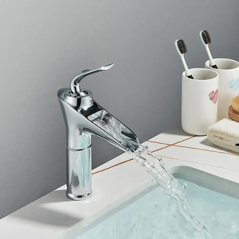 Modern chrome single handle basin faucet with sleek curved design for decorbites gold waterfall wine basin faucets