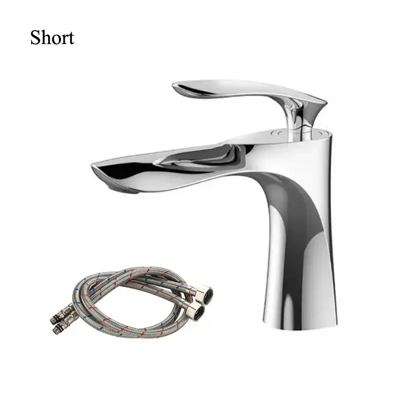 Modern chrome-finished single-handle bathroom faucet with sleek curved spout for decorbites golden bathroom faucet collection
