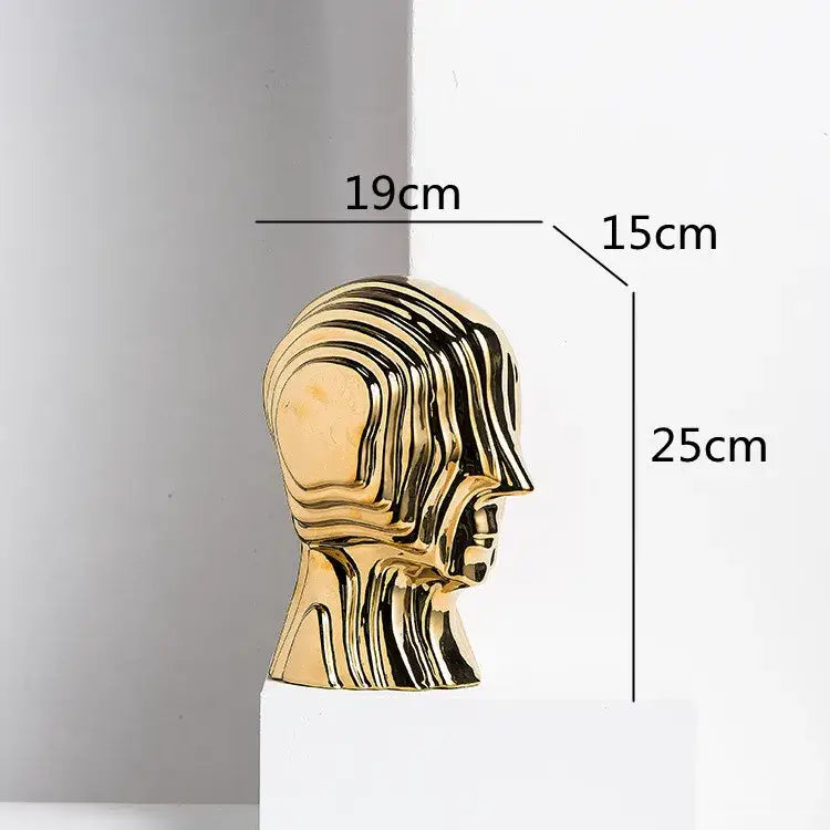 Modern golden geometric ceramic head sculpture with flowing layered contours for living room decorbites decorbites geometric ceramic