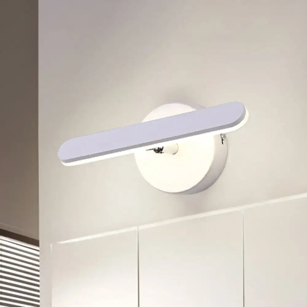 Modern gray and white linear vanity lighting bathroom wall sconce with sleek white wall LED light bar and circular base