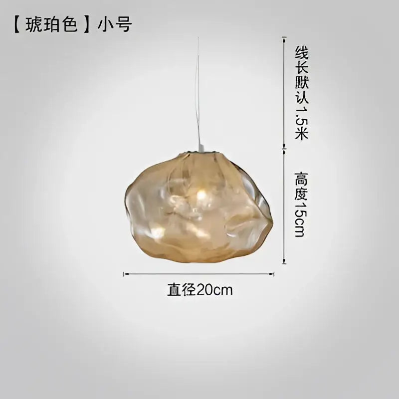 Modern gray cloud glass pendant lights featuring a translucent amber pendant light with textured organic shape and visible bulb