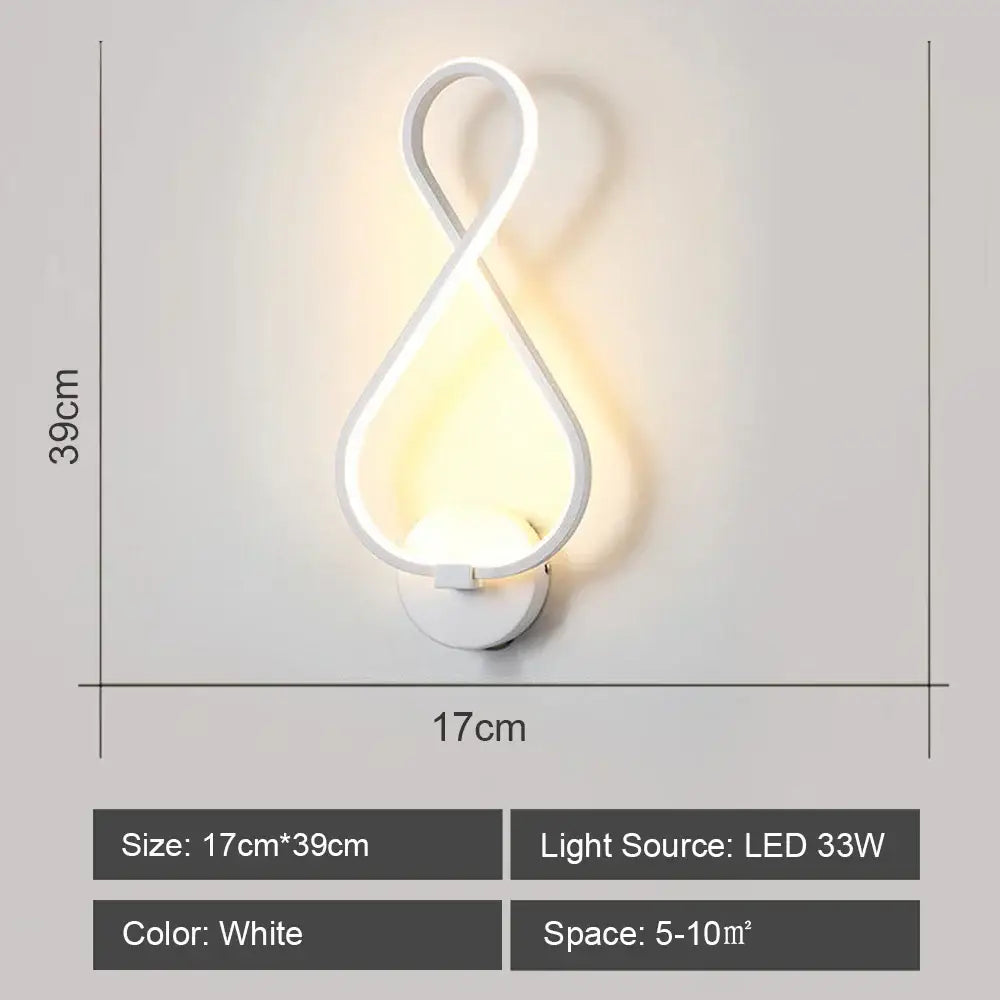White infinity-loop led wall light with sleek modern design from decorbites led wall collection for living room decor