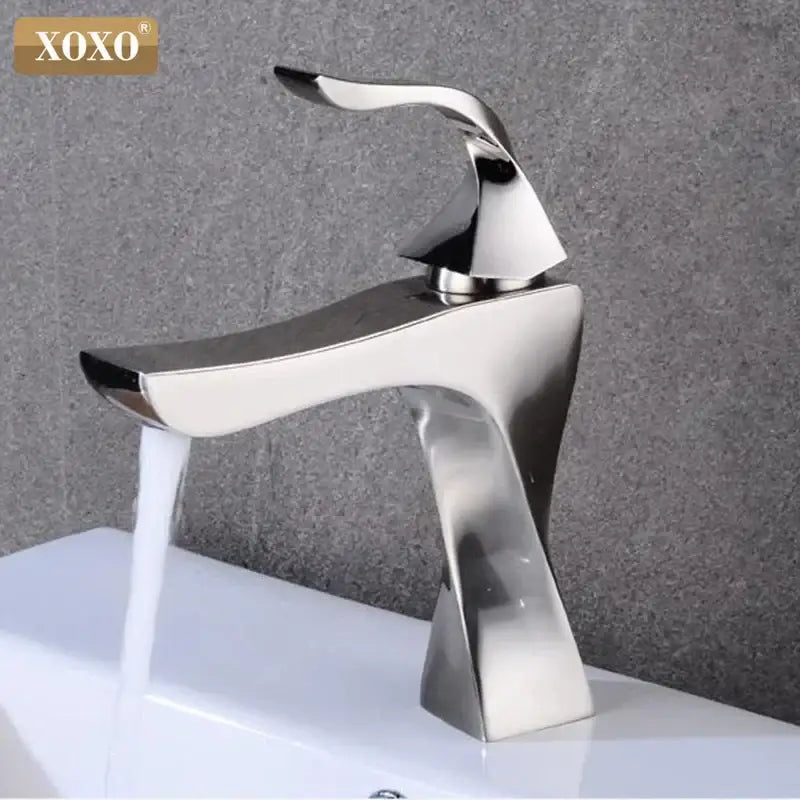 Modern matte black decorbites contemporary brass basin faucet with shiny chrome finish and sleek angular flowing spout