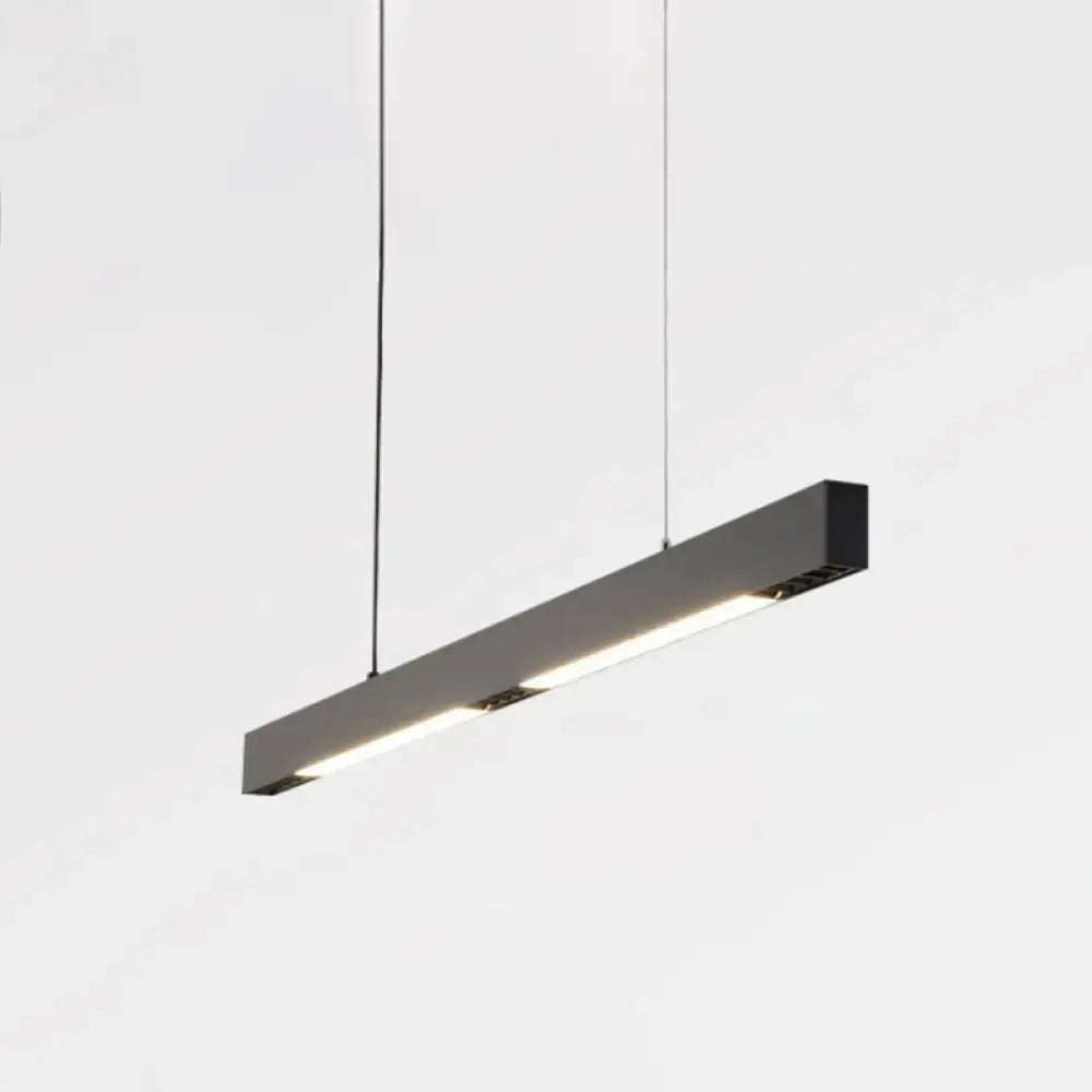 Modern matte black rectangular pendant hanging light with integrated LED for dining room minimalist decor