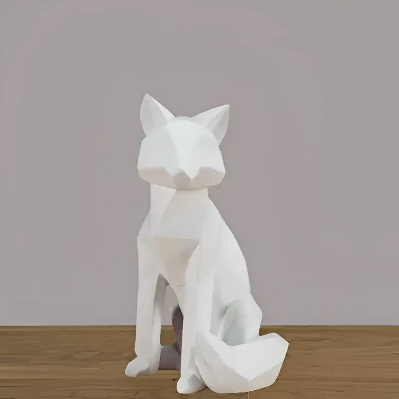 Modern matte white decorbites geometric fox sculpture with angular faceted design for living room decor