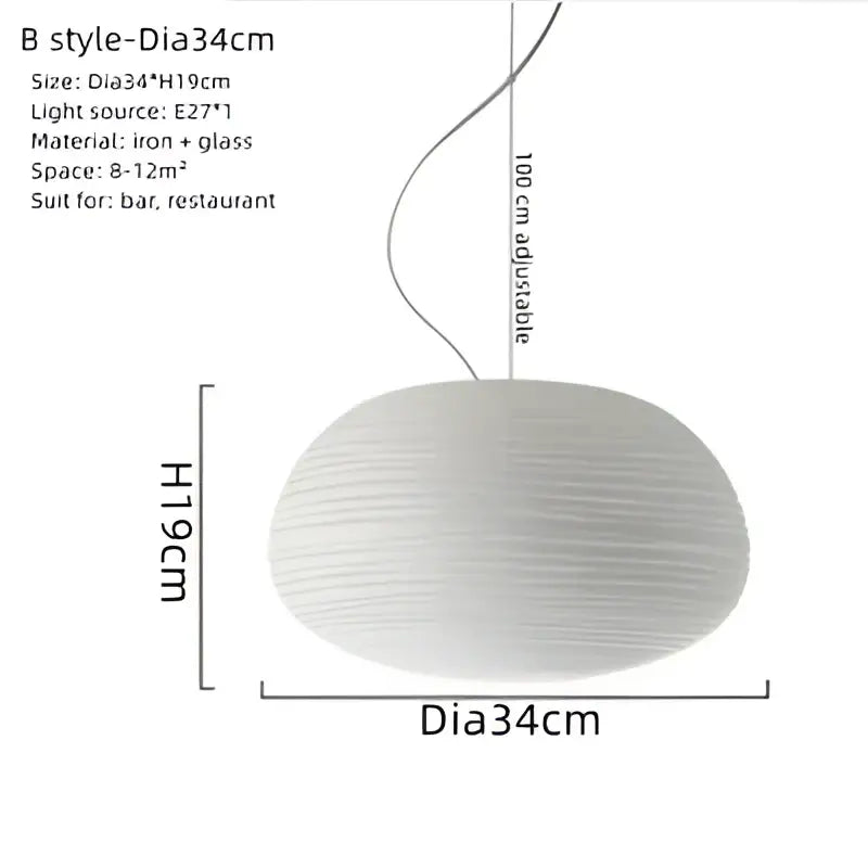 Modern milky white glass whorls cocoon pendant light with textured iron and glass construction for dining room use
