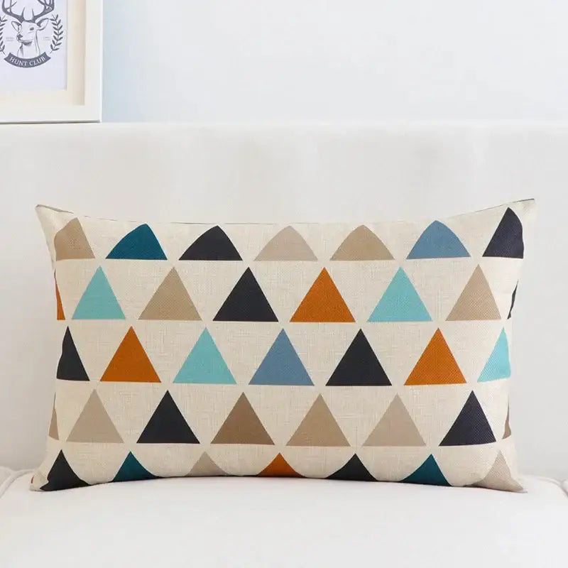 Rectangular pillow cover 30x50cm with a modern navy and beige decorbites geometric elk pattern on linen fabric